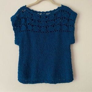 Vintage Peacock Blue Crochet Knit Top